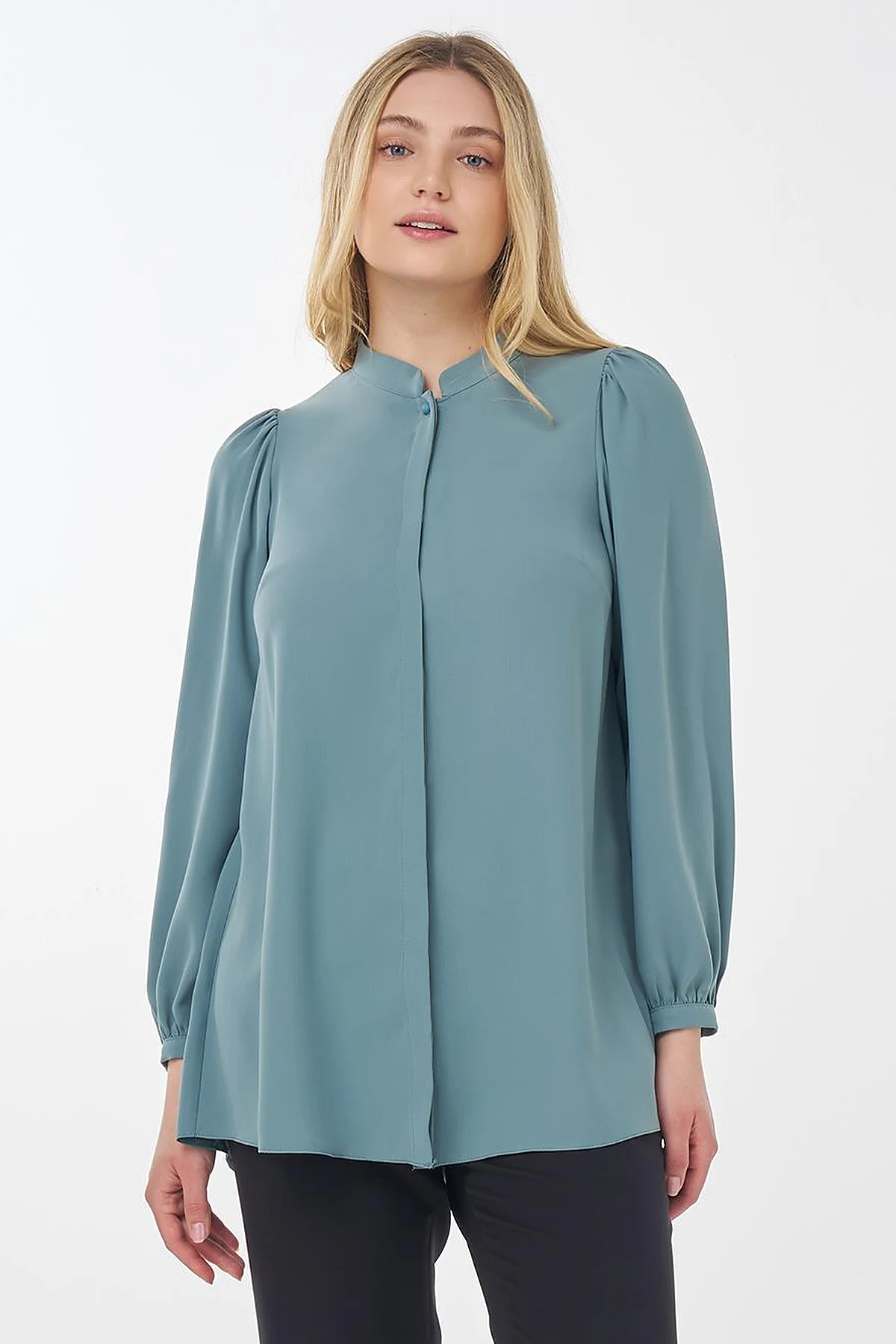 Mandarin Collar Asymmetrical Cut Blouse Mint