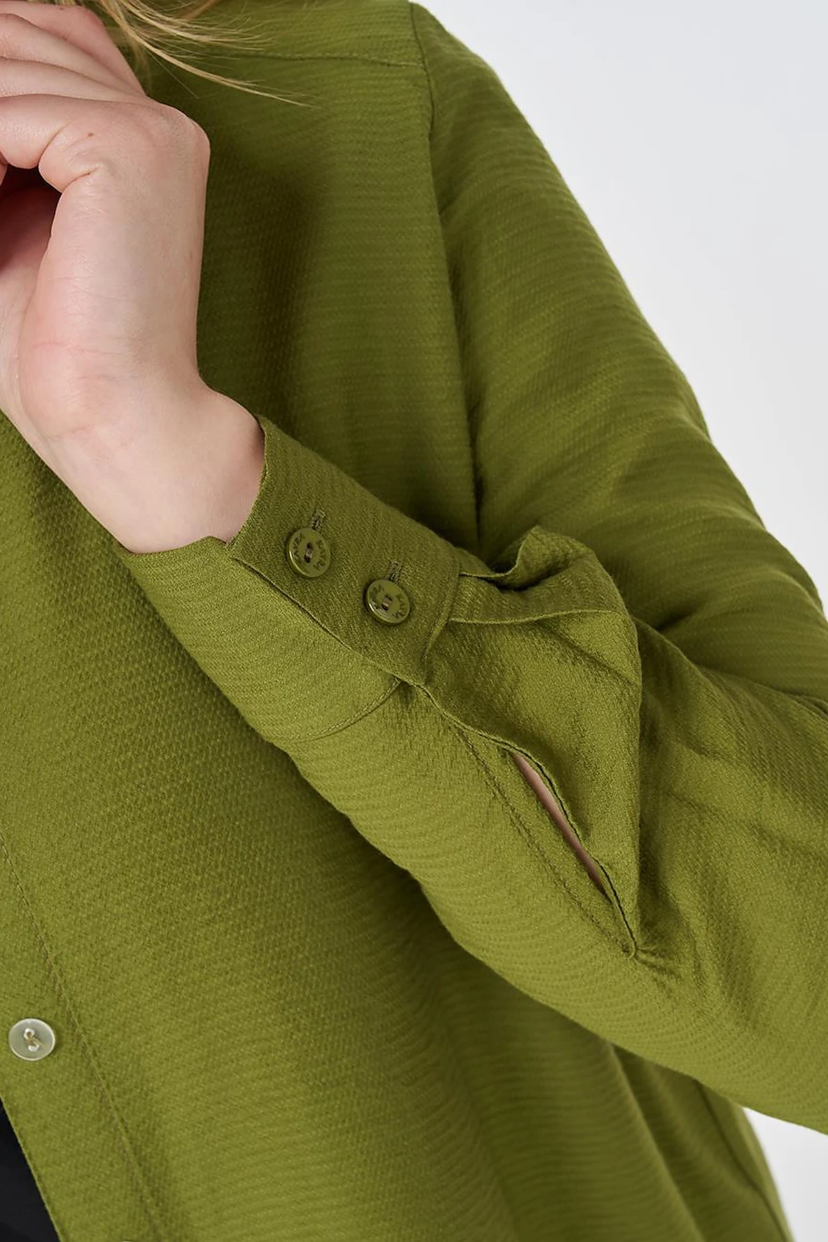 Hidden Button Long Basic Tunic Olive Green