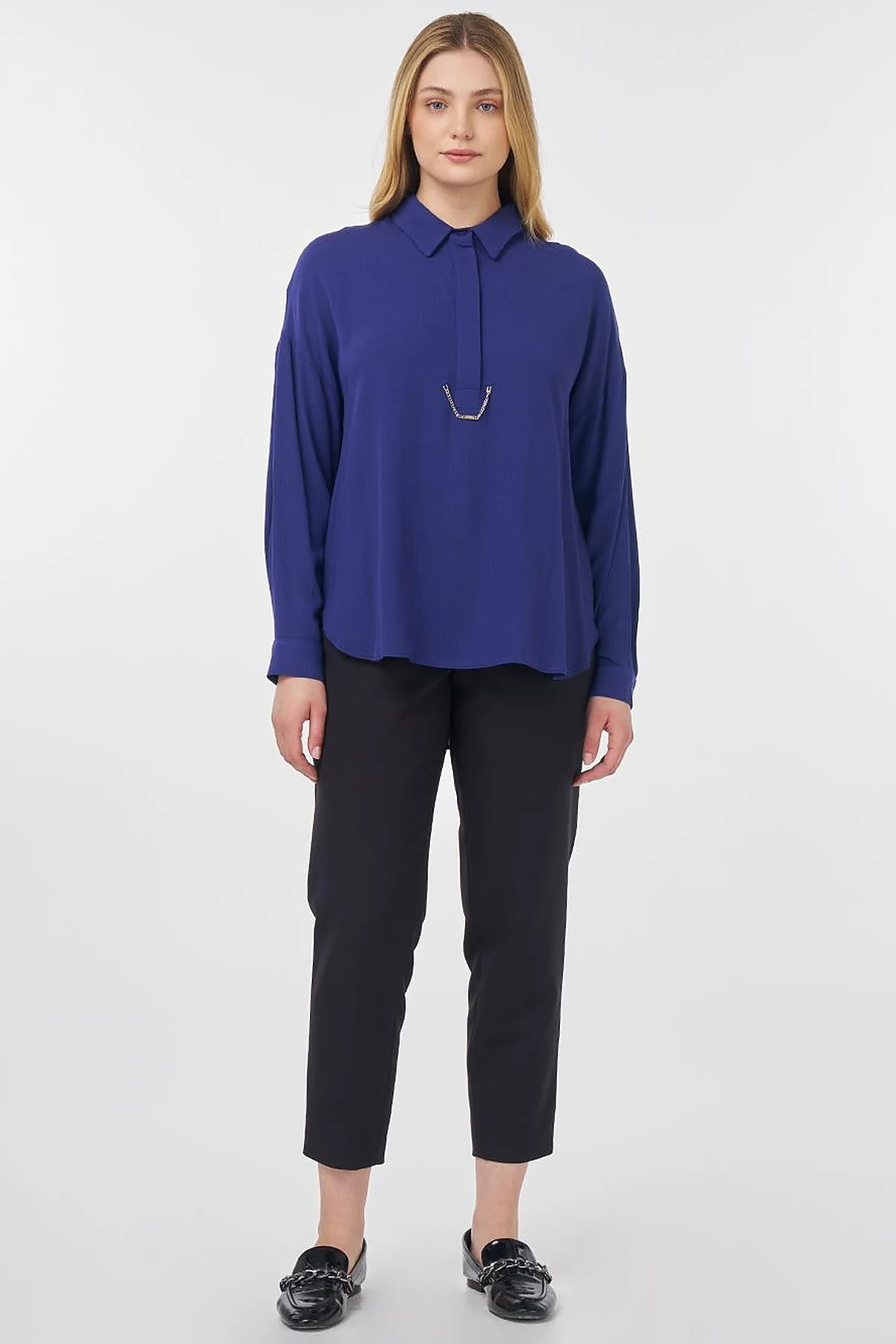 Half Placket Viscose Blouse Indigo