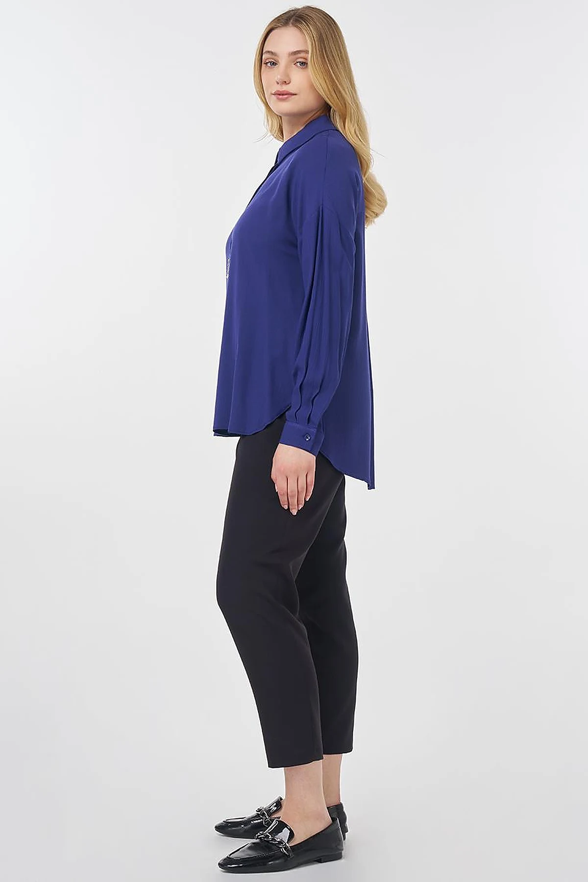 Half Placket Viscose Blouse Indigo