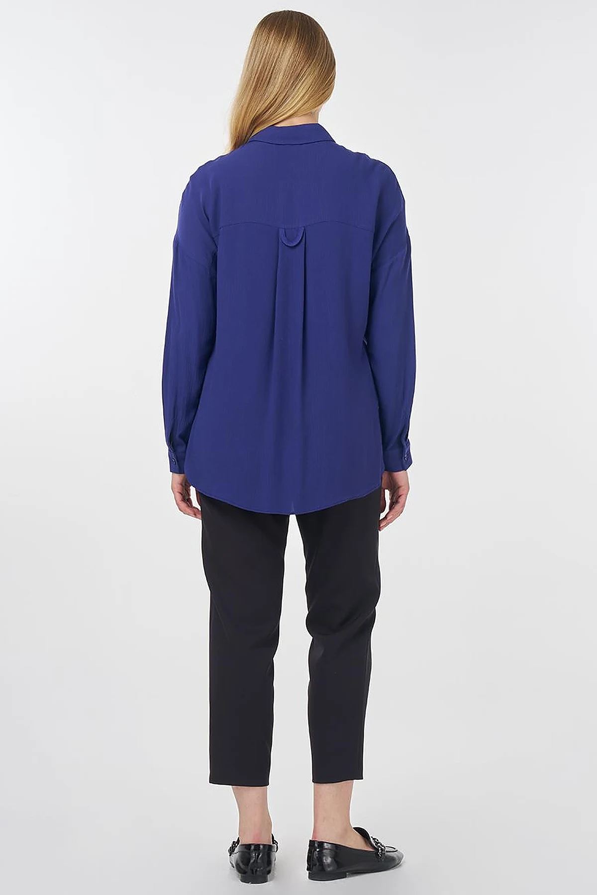 Half Placket Viscose Blouse Indigo