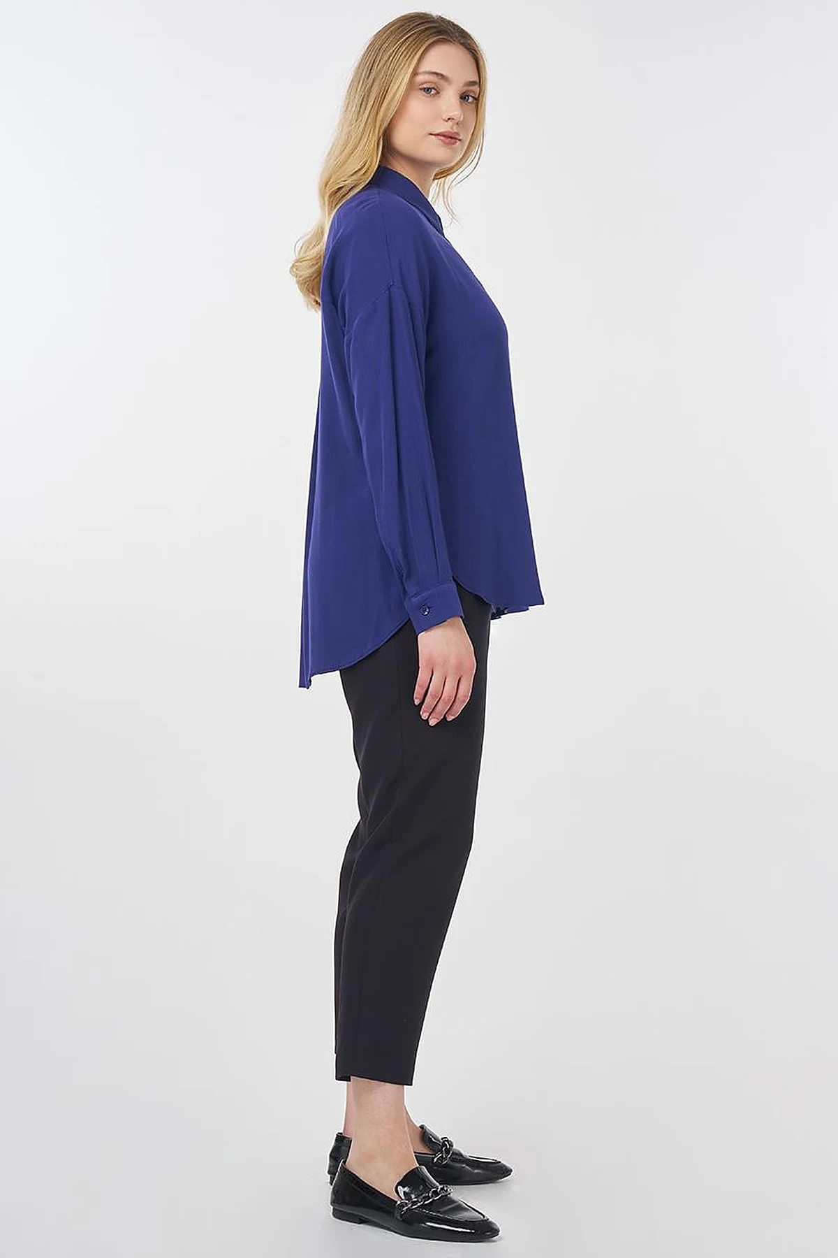 Half Placket Viscose Blouse Indigo
