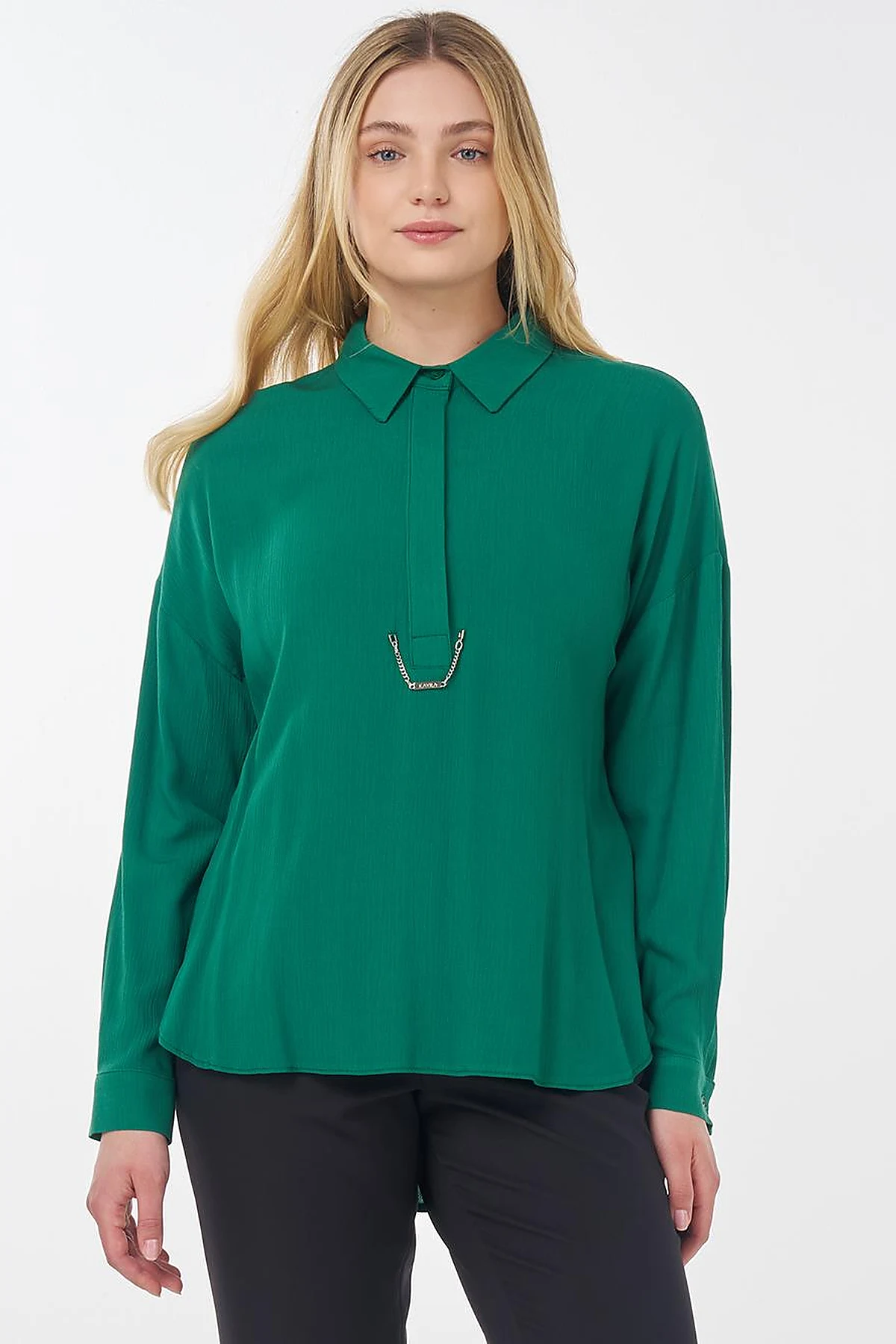 Half Placket Viscose Blouse Green