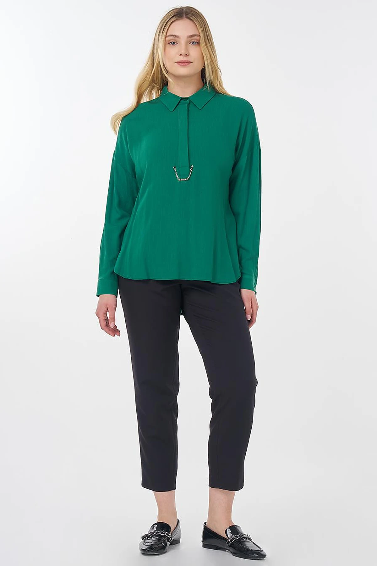 Half Placket Viscose Blouse Green