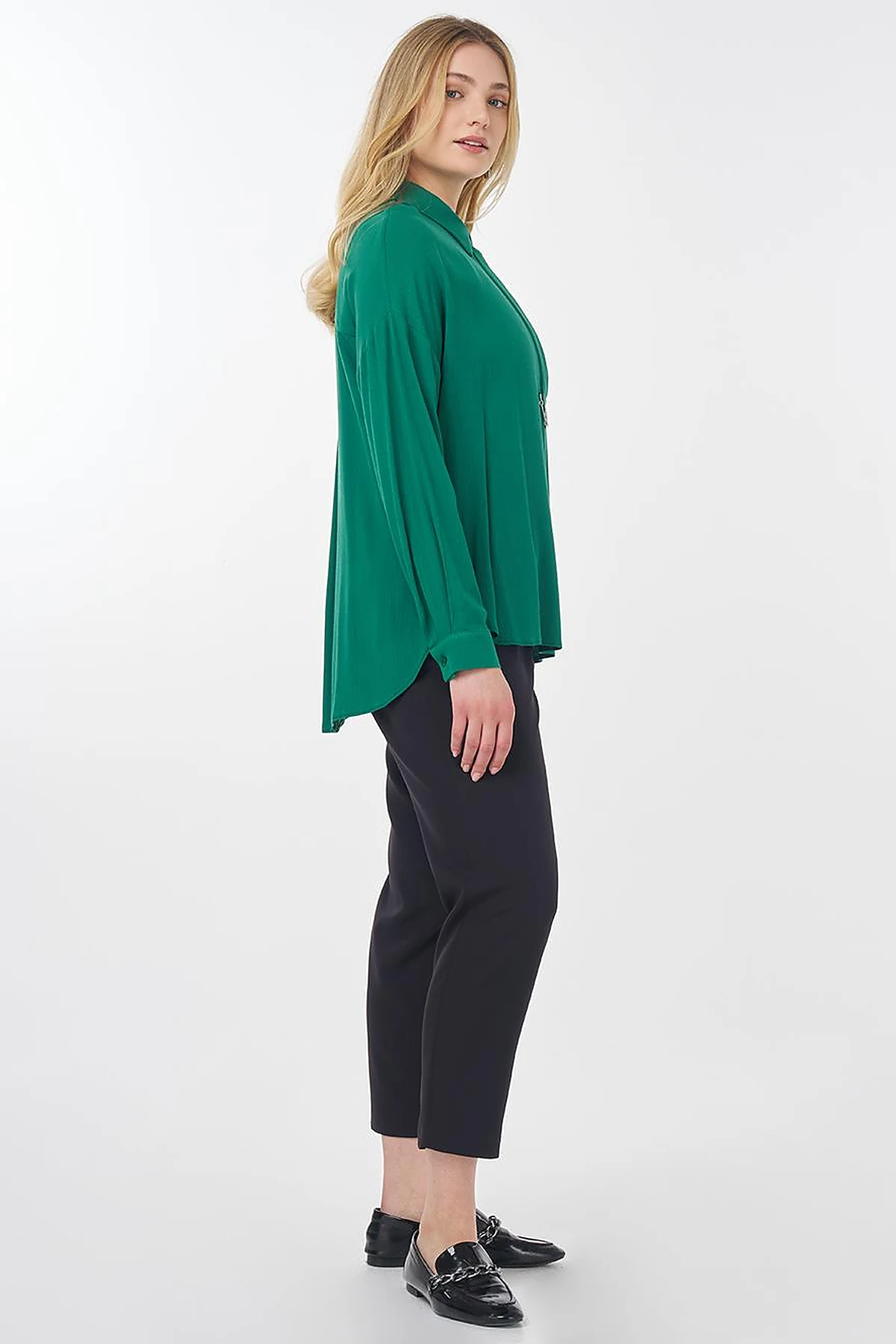 Half Placket Viscose Blouse Green