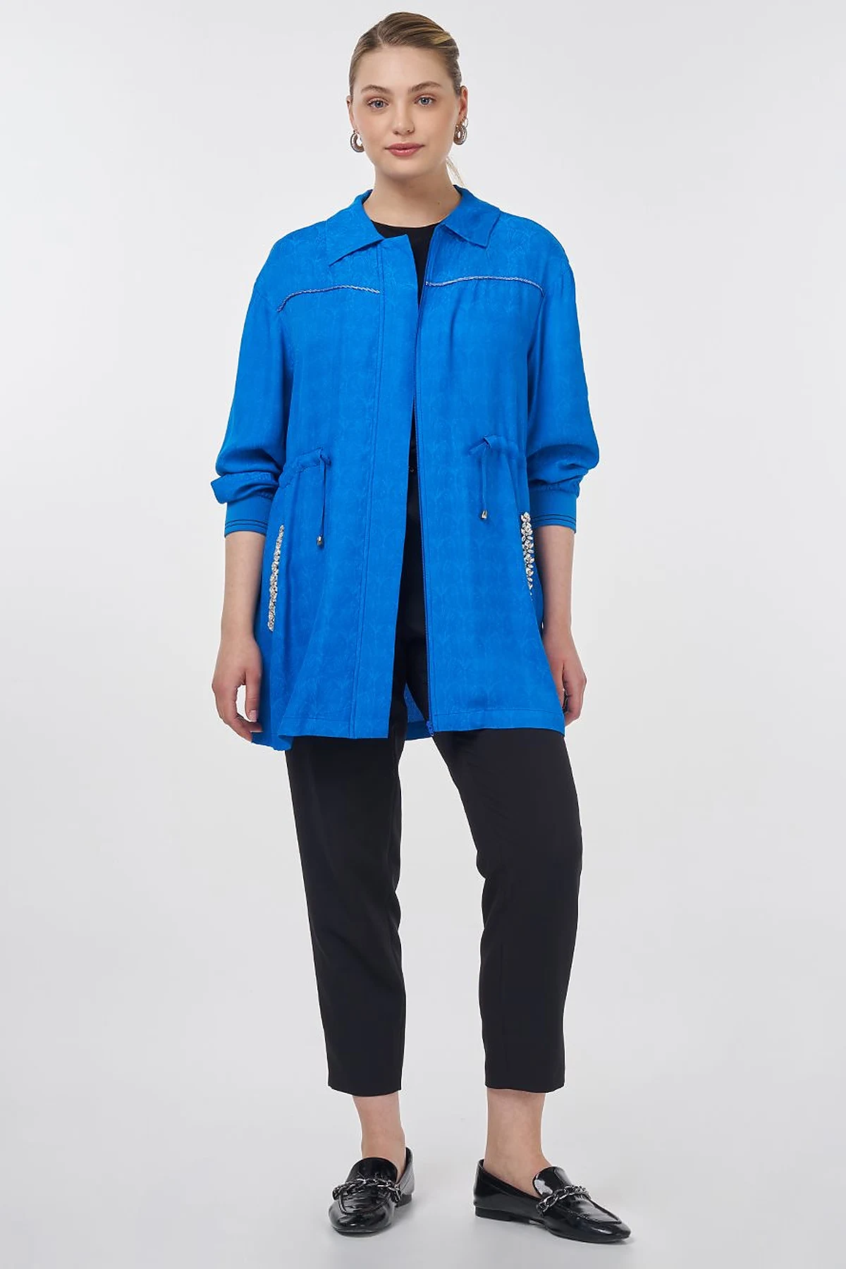 Drawstring Jacquard Jacket Cobalt Blue