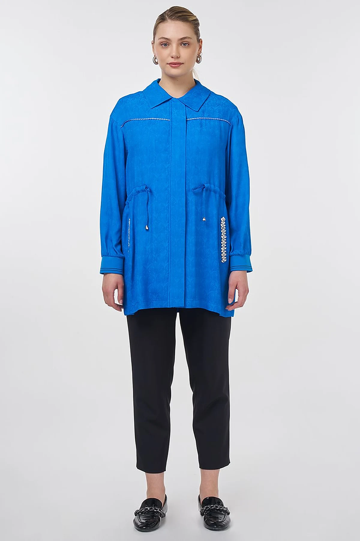 Drawstring Jacquard Jacket Cobalt Blue