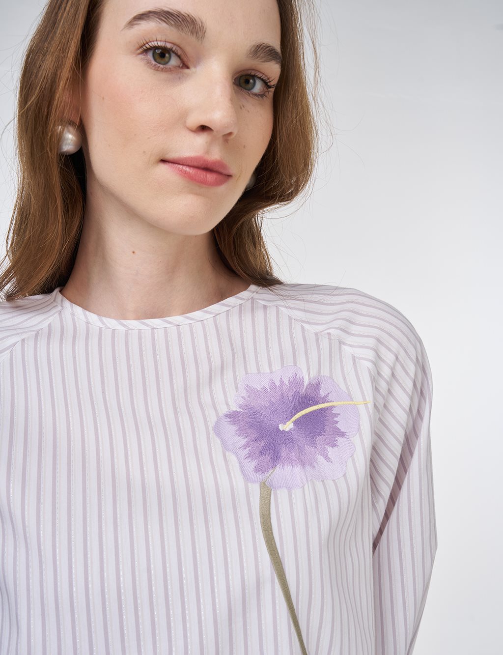 Raglan Sleeve Cotton Blouse Lilac