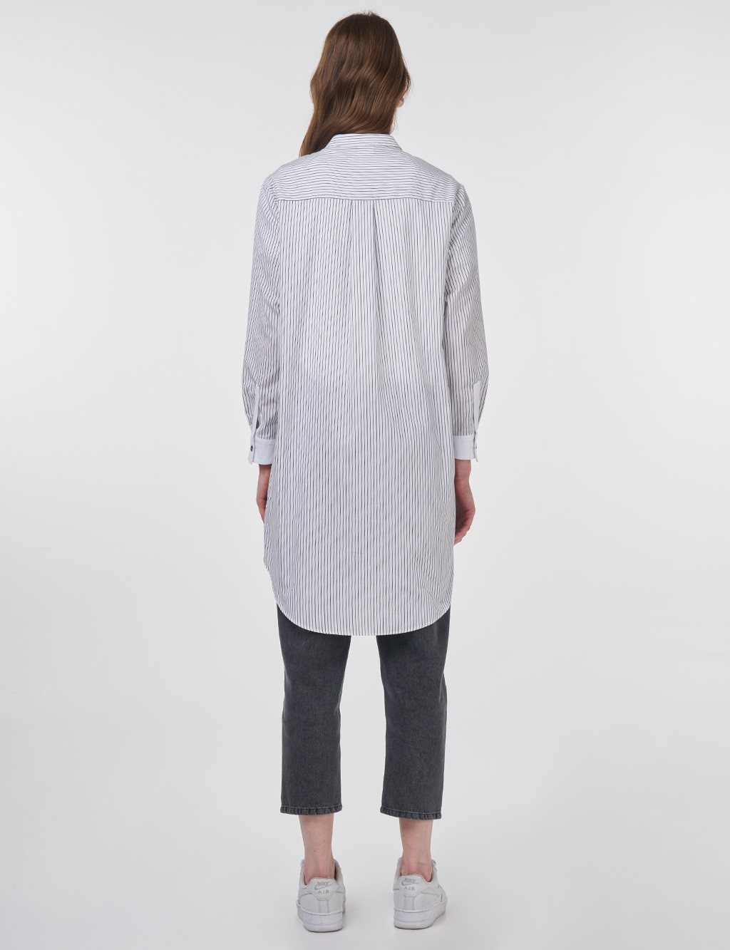 Striped Mandarin Collar Tunic Black 