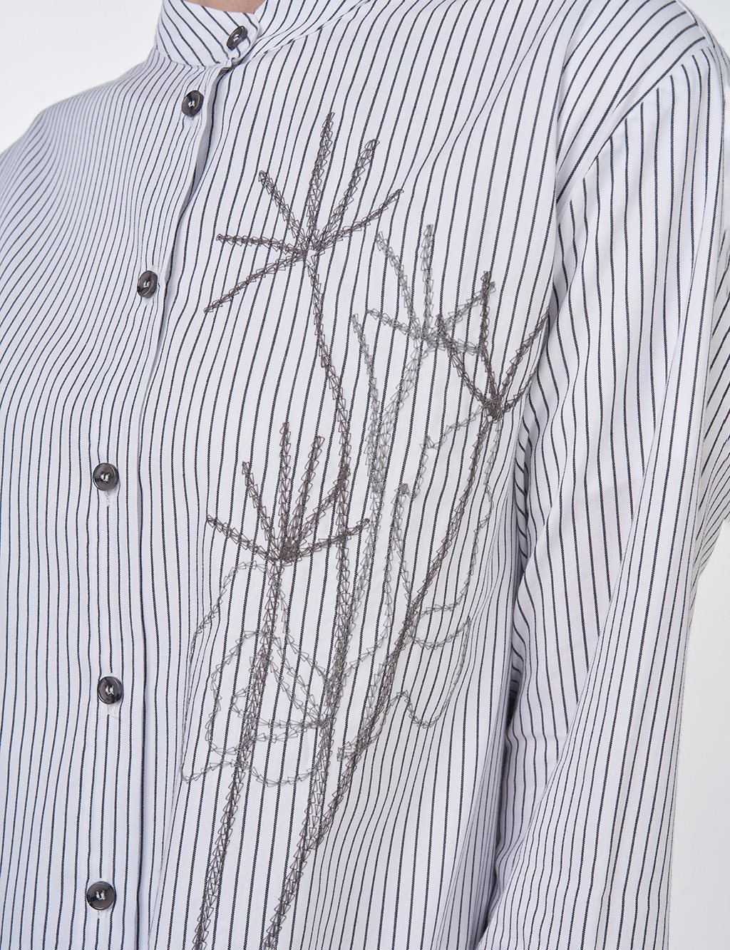 Striped Mandarin Collar Tunic Black 