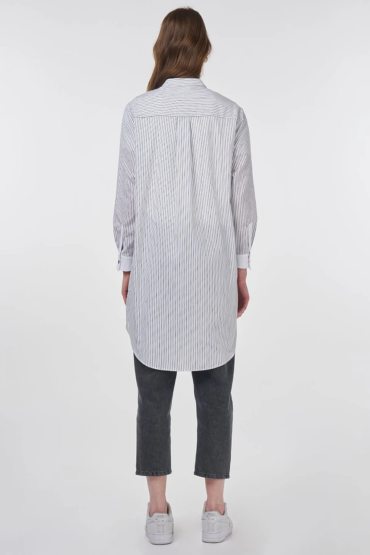Striped Mandarin Collar Tunic Black 