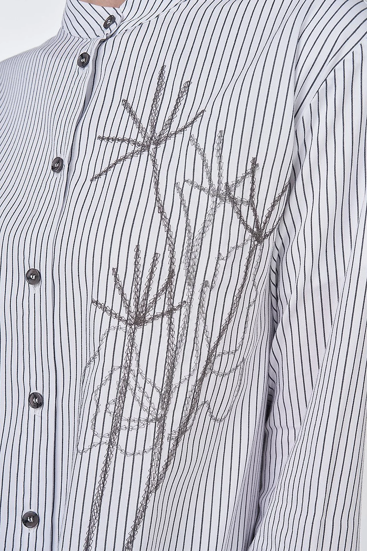 Striped Mandarin Collar Tunic Black 
