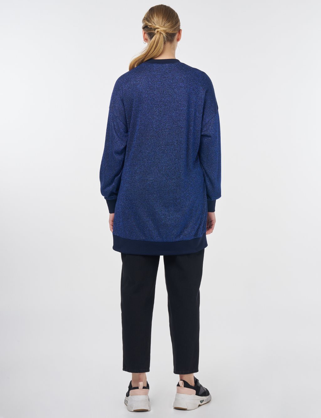 Simli Sıfır Yaka Sweatshirt Lacivert 