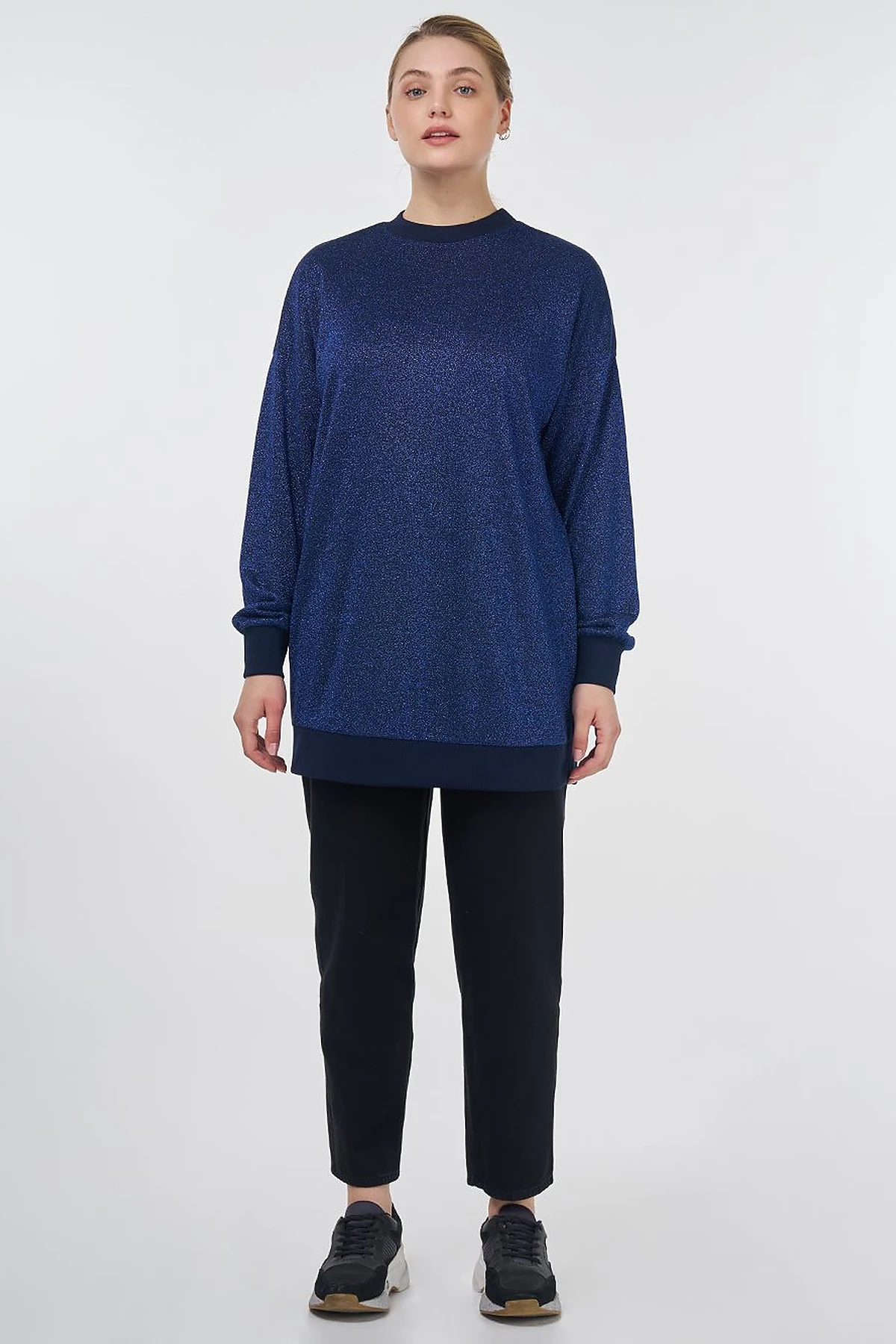 Glitter Crew Neck Sweatshirt Navy 