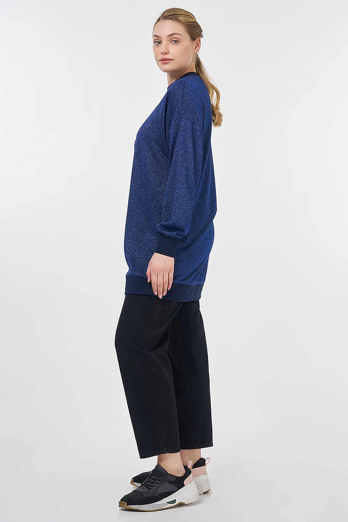 Glitter Crew Neck Sweatshirt Navy 