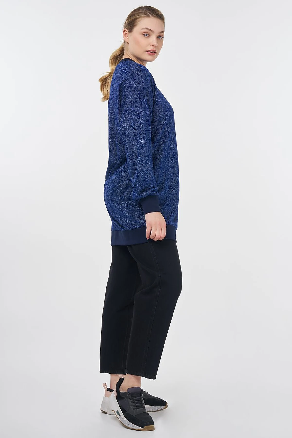 Glitter Crew Neck Sweatshirt Navy 