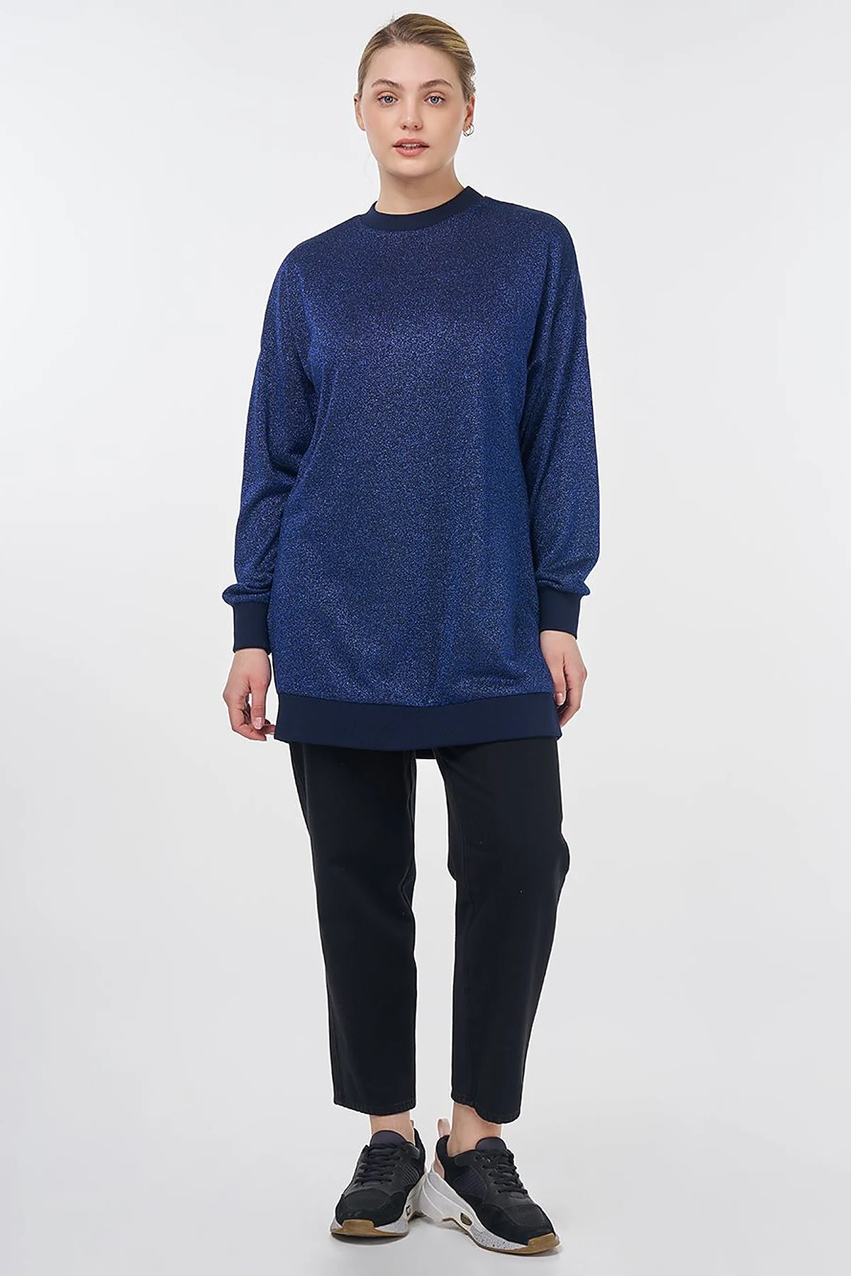 Glitter Crew Neck Sweatshirt Navy 