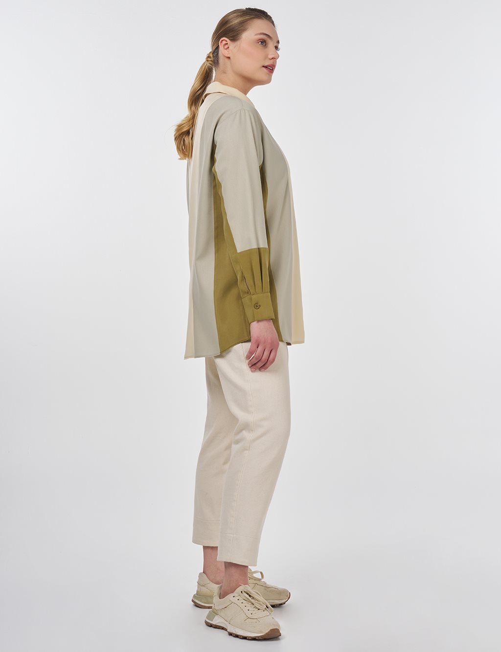 Color Block Zip-Up Tunic Mold Green