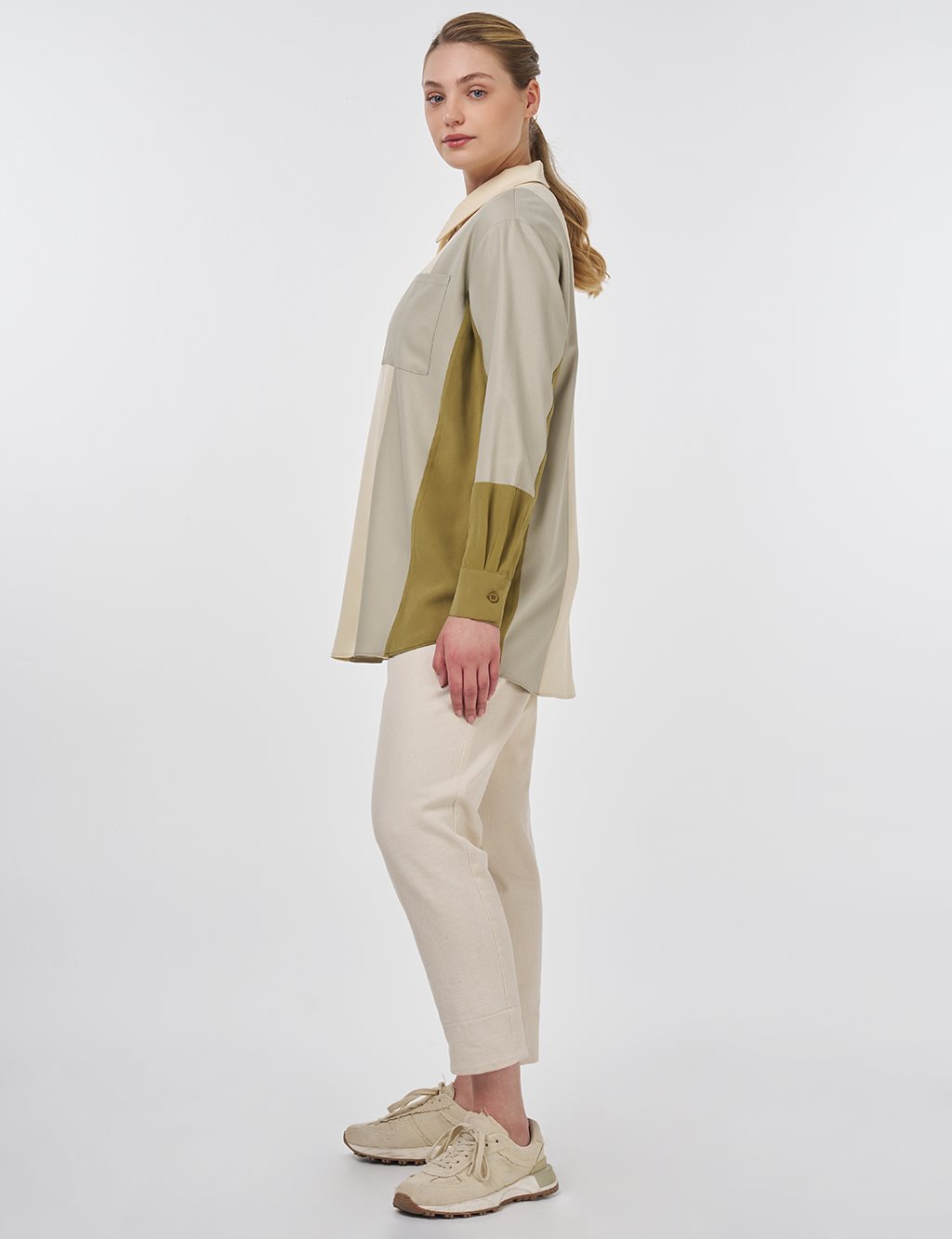 Color Block Zip-Up Tunic Mold Green