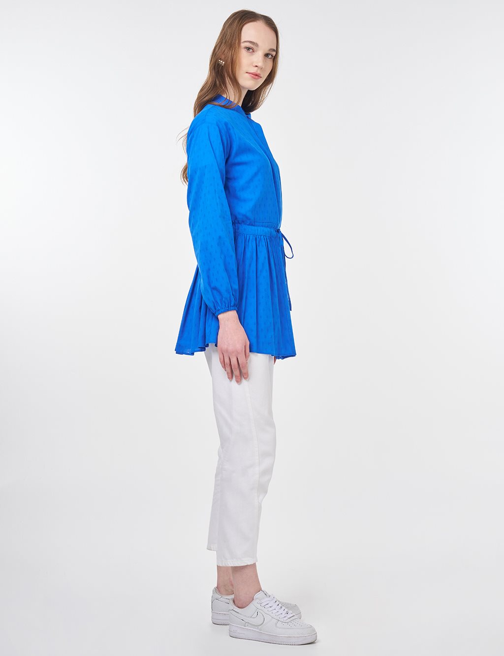 Drawstring Waist Viscose Tunic Royal Blue