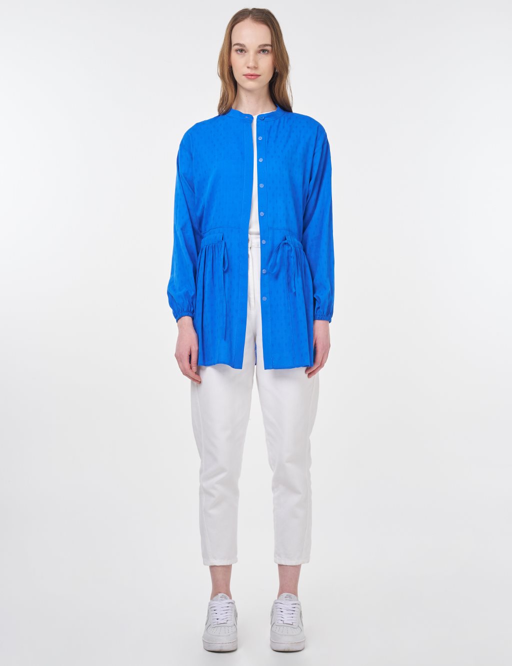 Drawstring Waist Viscose Tunic Royal Blue