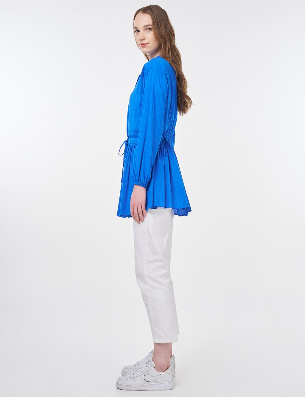 Drawstring Waist Viscose Tunic Royal Blue