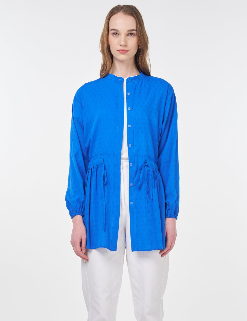 Drawstring Waist Viscose Tunic Royal Blue