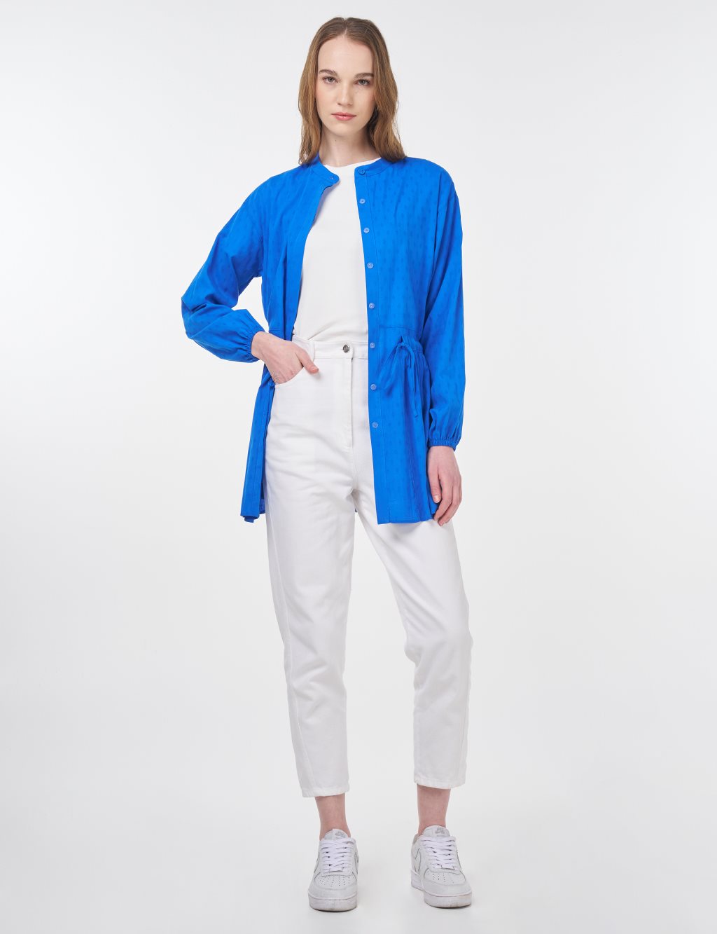 Drawstring Waist Viscose Tunic Royal Blue