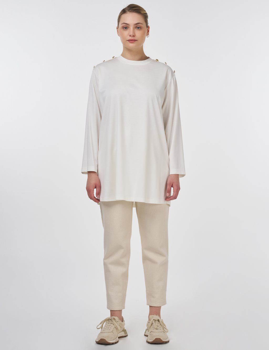 Button-Detail Jersey Tunic Optic White 