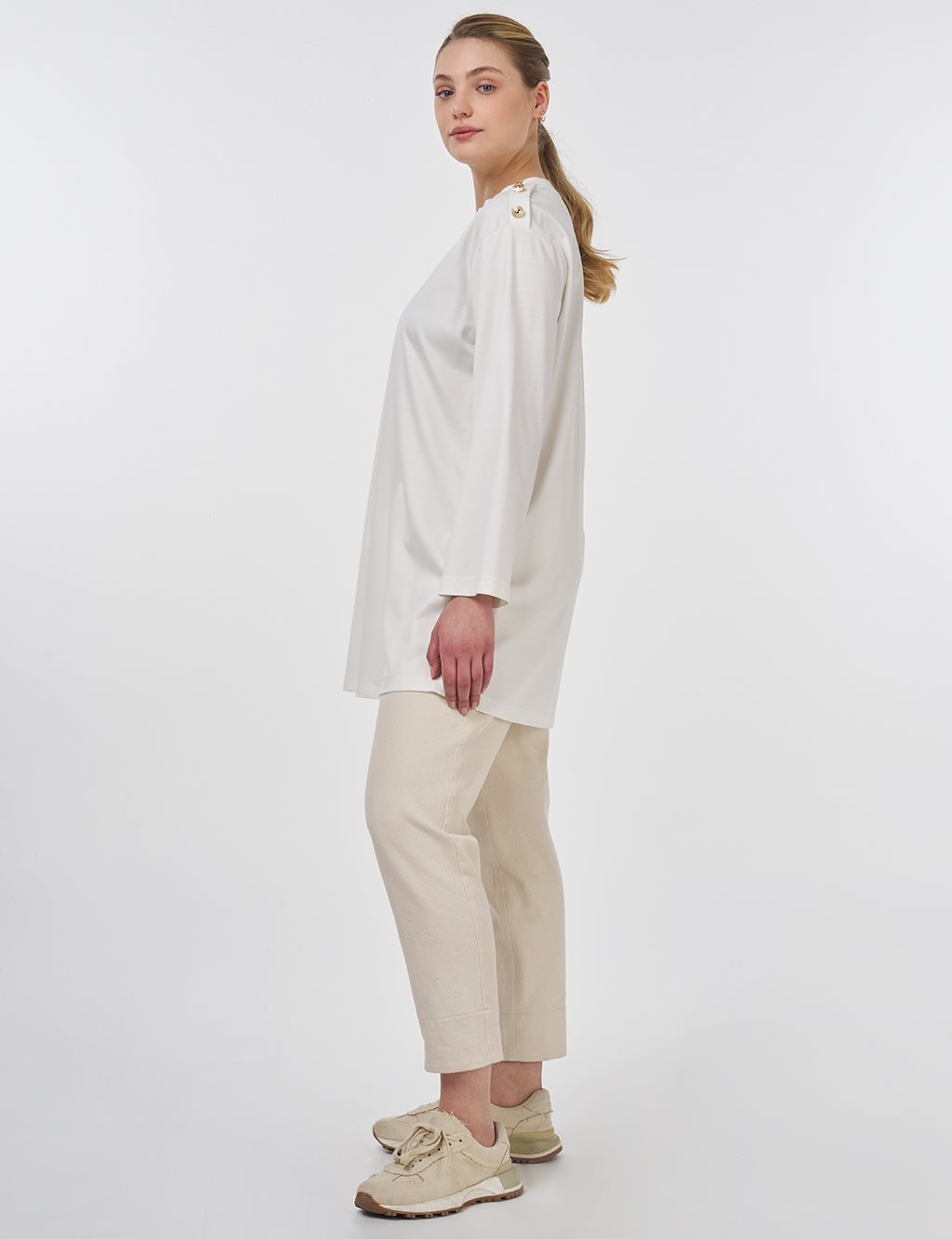 Button-Detail Jersey Tunic Optic White 