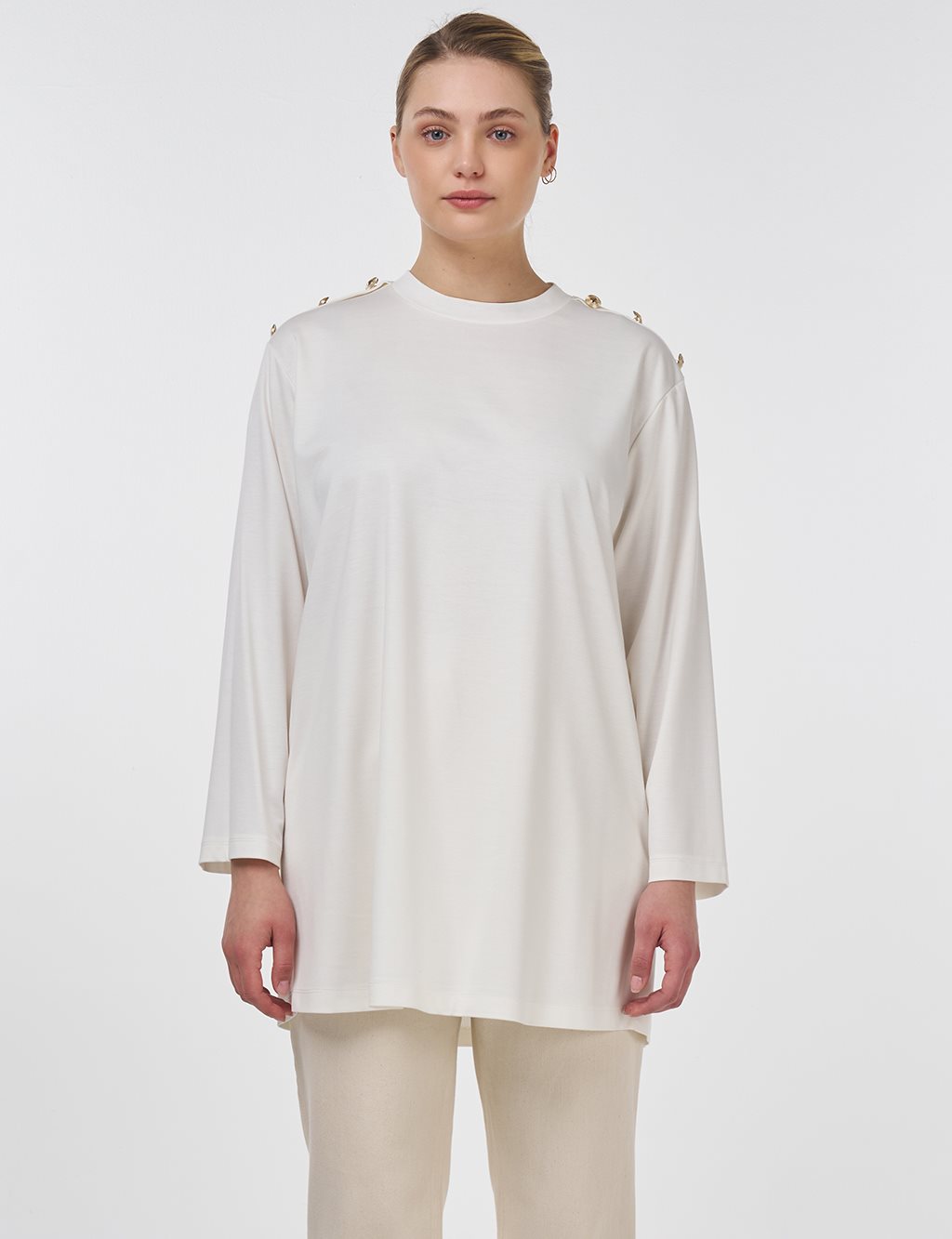 Button-Detail Jersey Tunic Optic White 