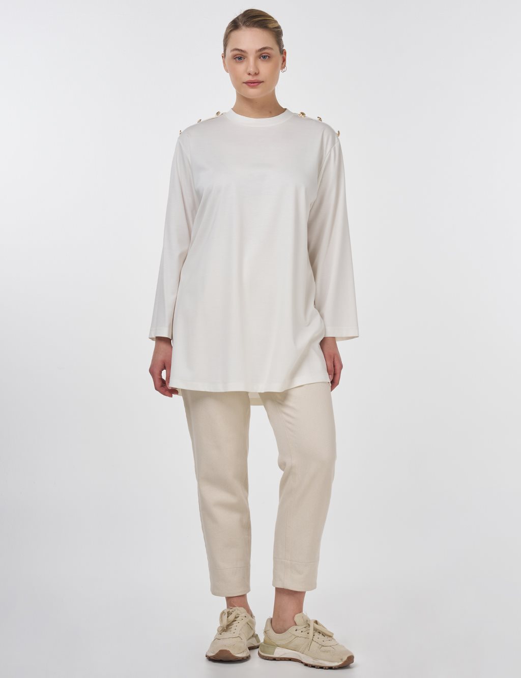Button-Detail Jersey Tunic Optic White 