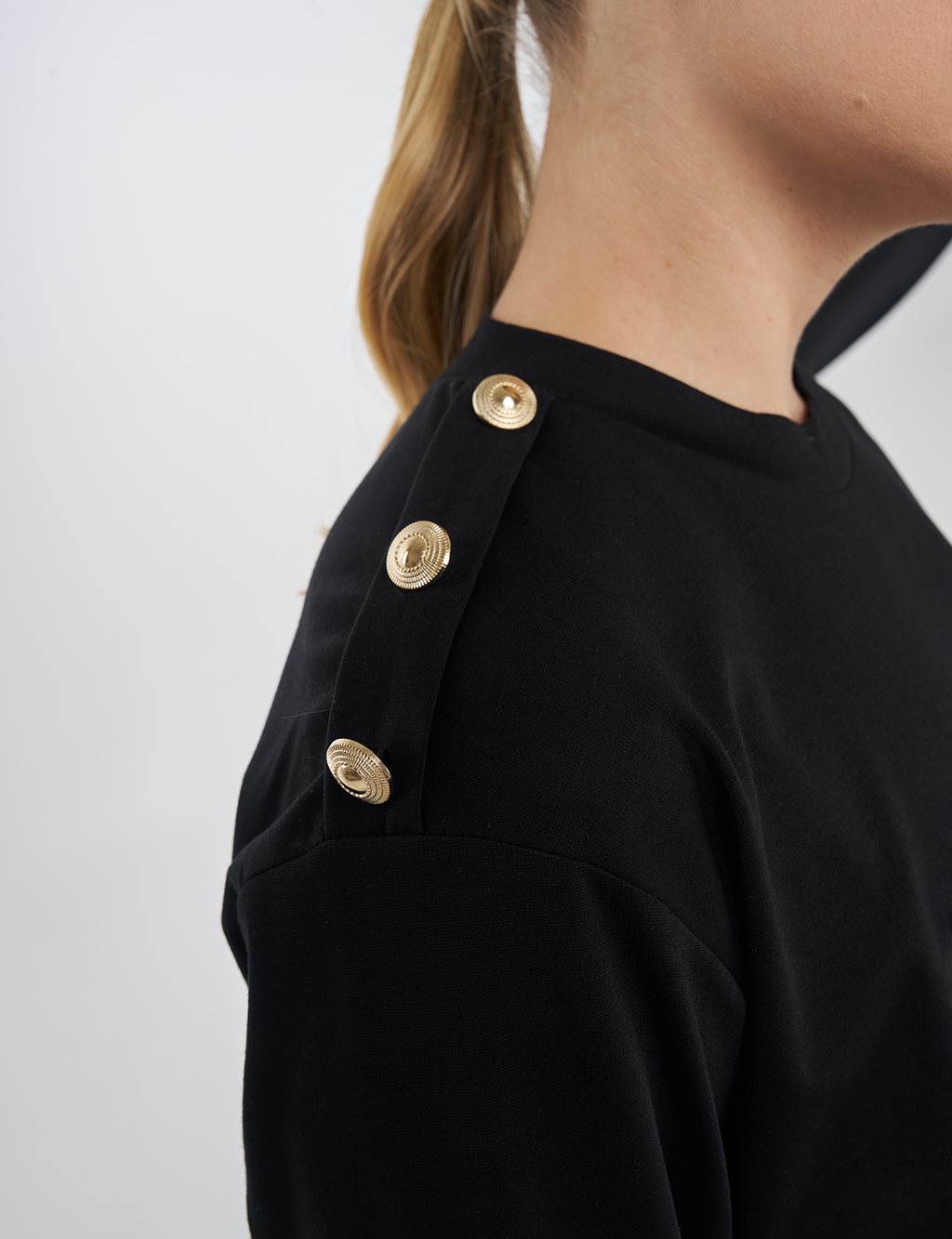 Button-Detail Jersey Tunic Black