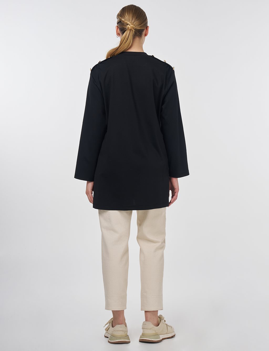 Button-Detail Jersey Tunic Black