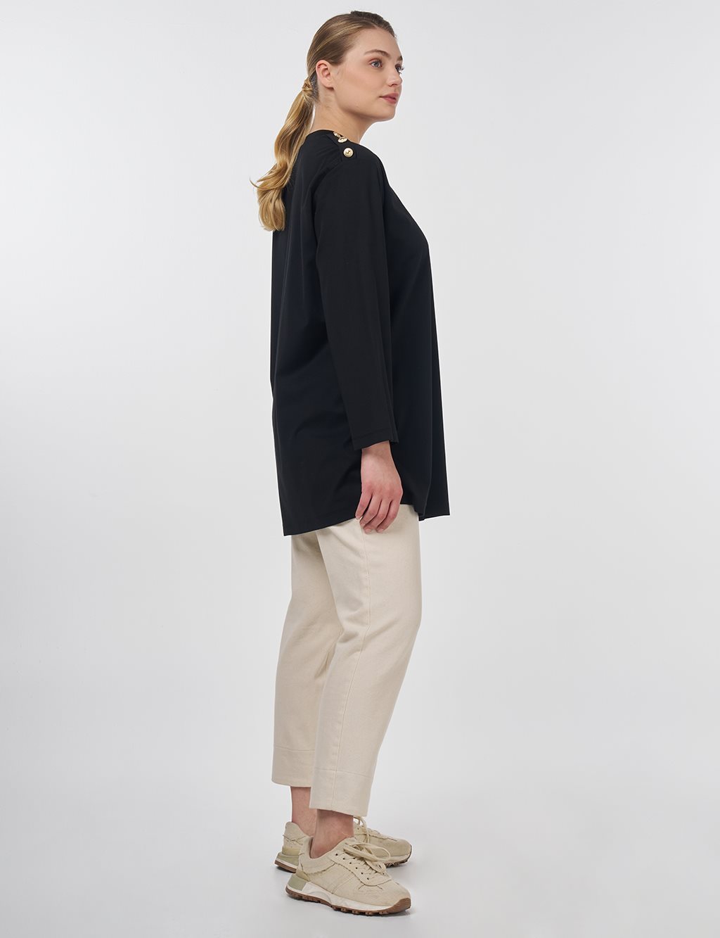 Button-Detail Jersey Tunic Black