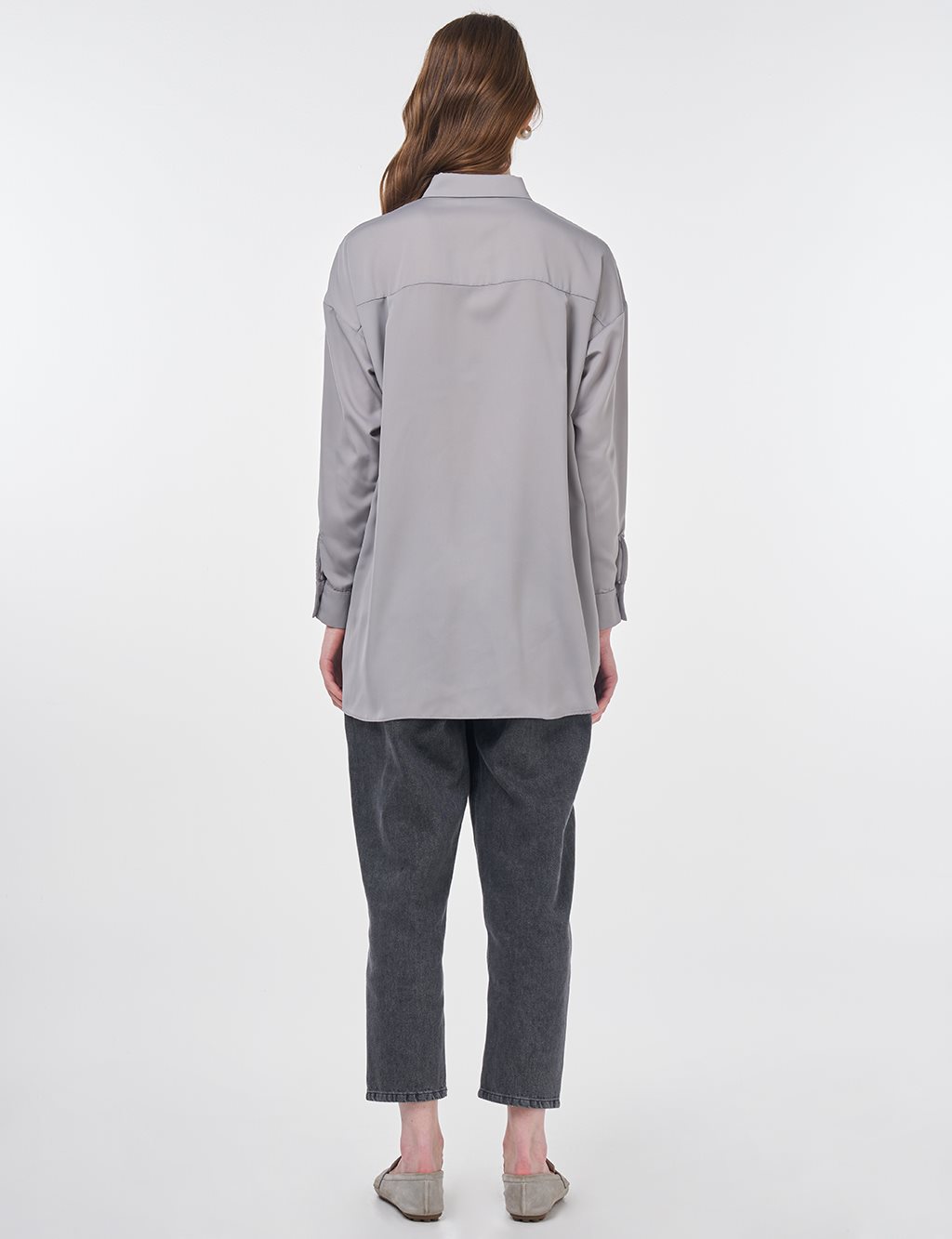 Basic Gömlek Yaka Tunik Gri