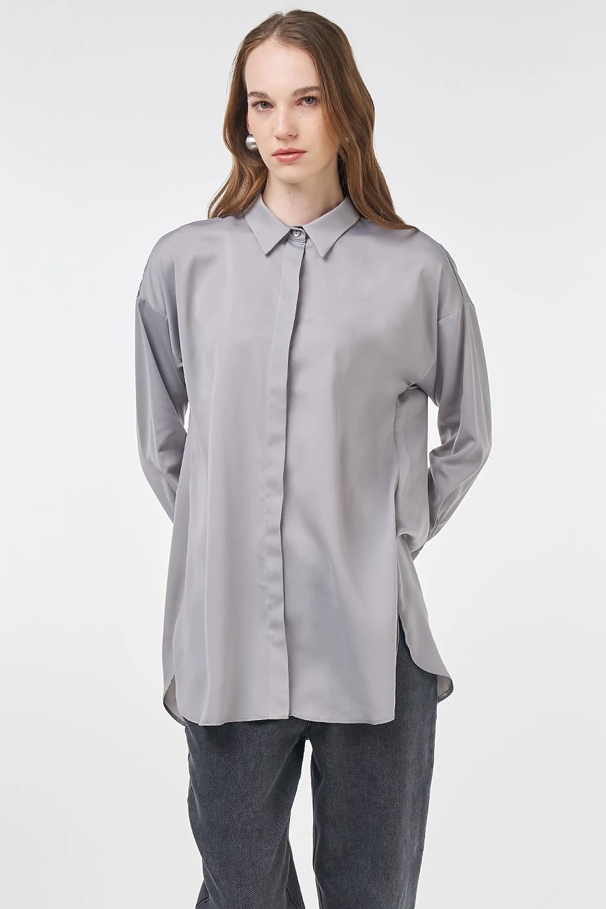 Basic Shirt Collar Tunic Gray 