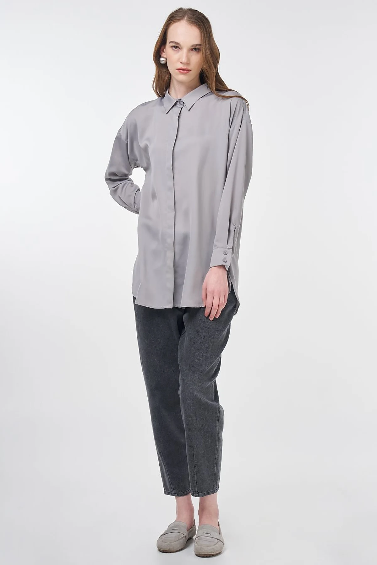 Basic Shirt Collar Tunic Gray 