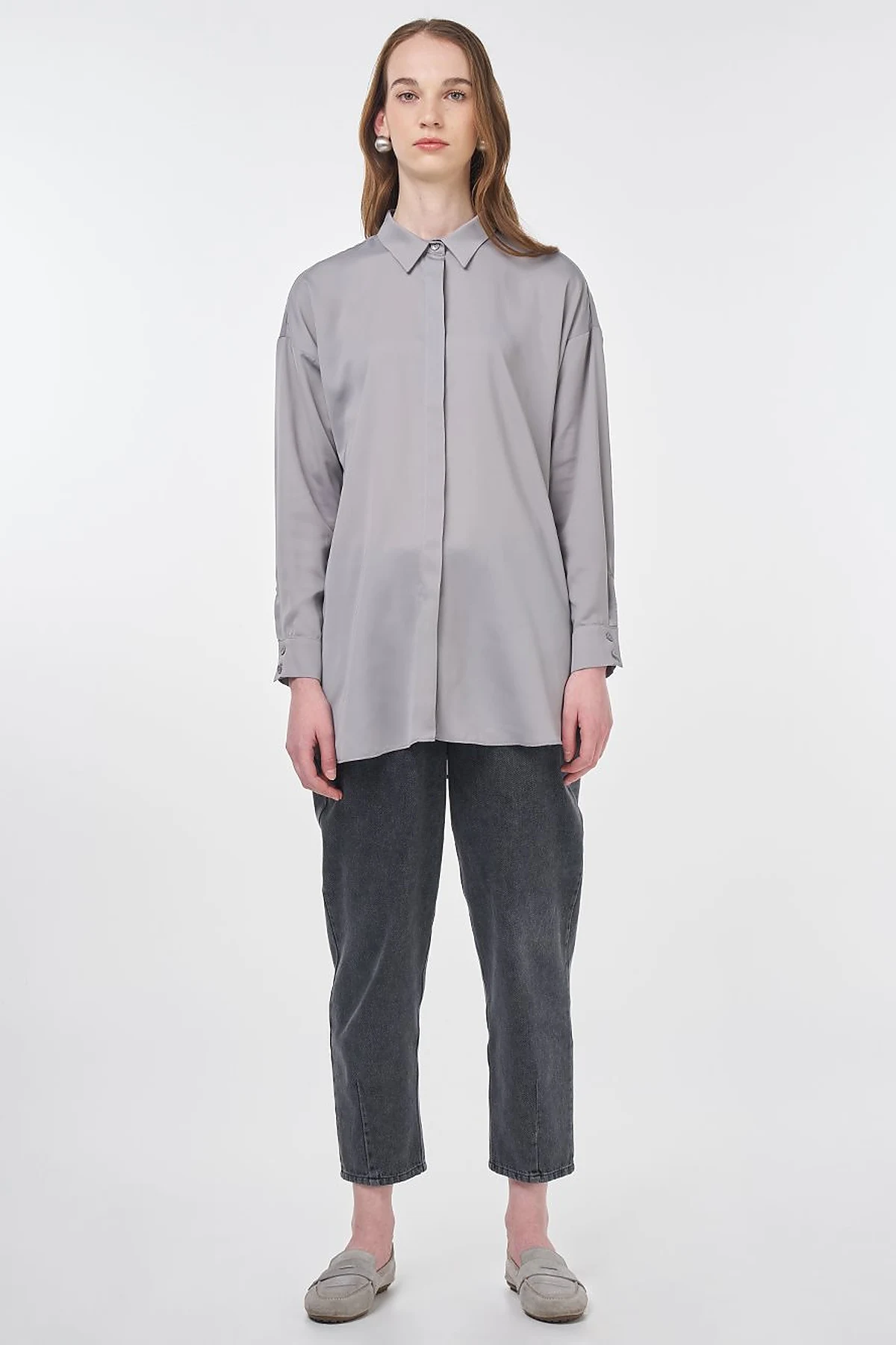 Basic Shirt Collar Tunic Gray 