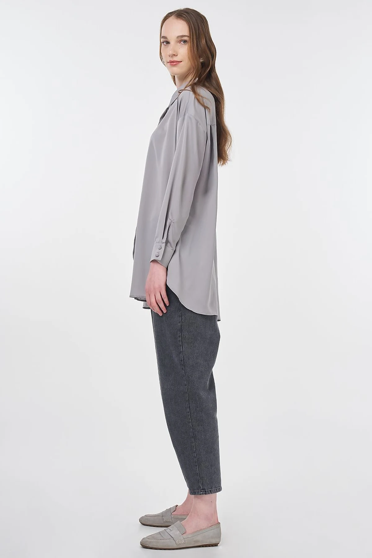 Basic Shirt Collar Tunic Gray 