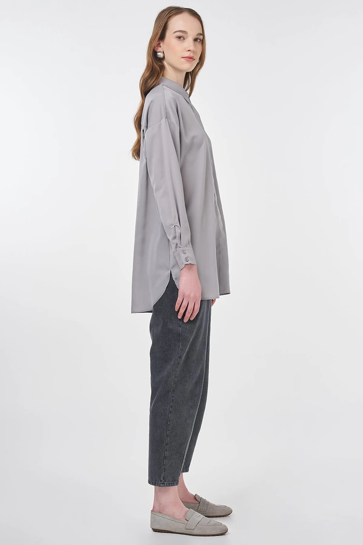 Basic Shirt Collar Tunic Gray 