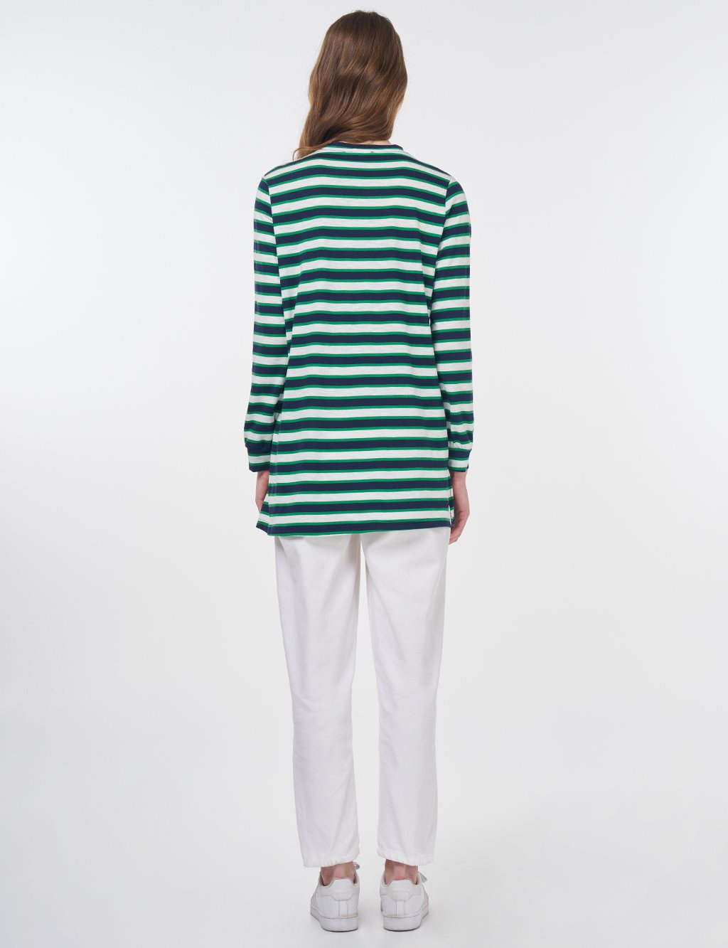 Çizgi Desen Sweatshirt Lacivert-Yeşil