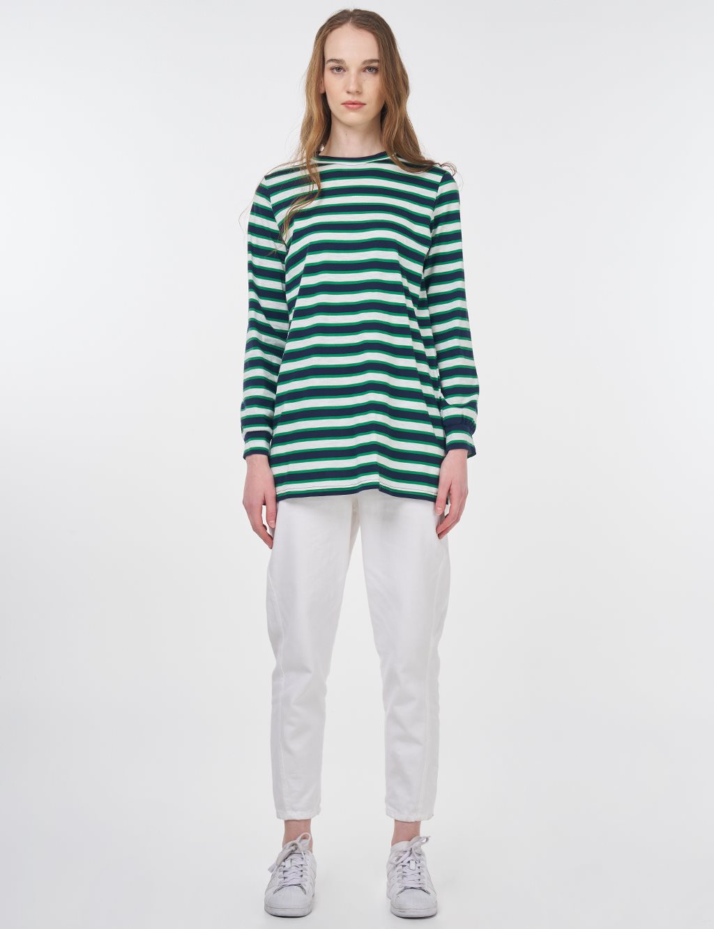 Çizgi Desen Sweatshirt Lacivert-Yeşil