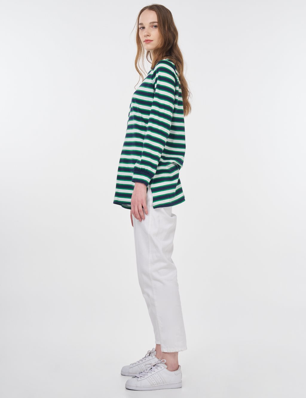 Çizgi Desen Sweatshirt Lacivert-Yeşil