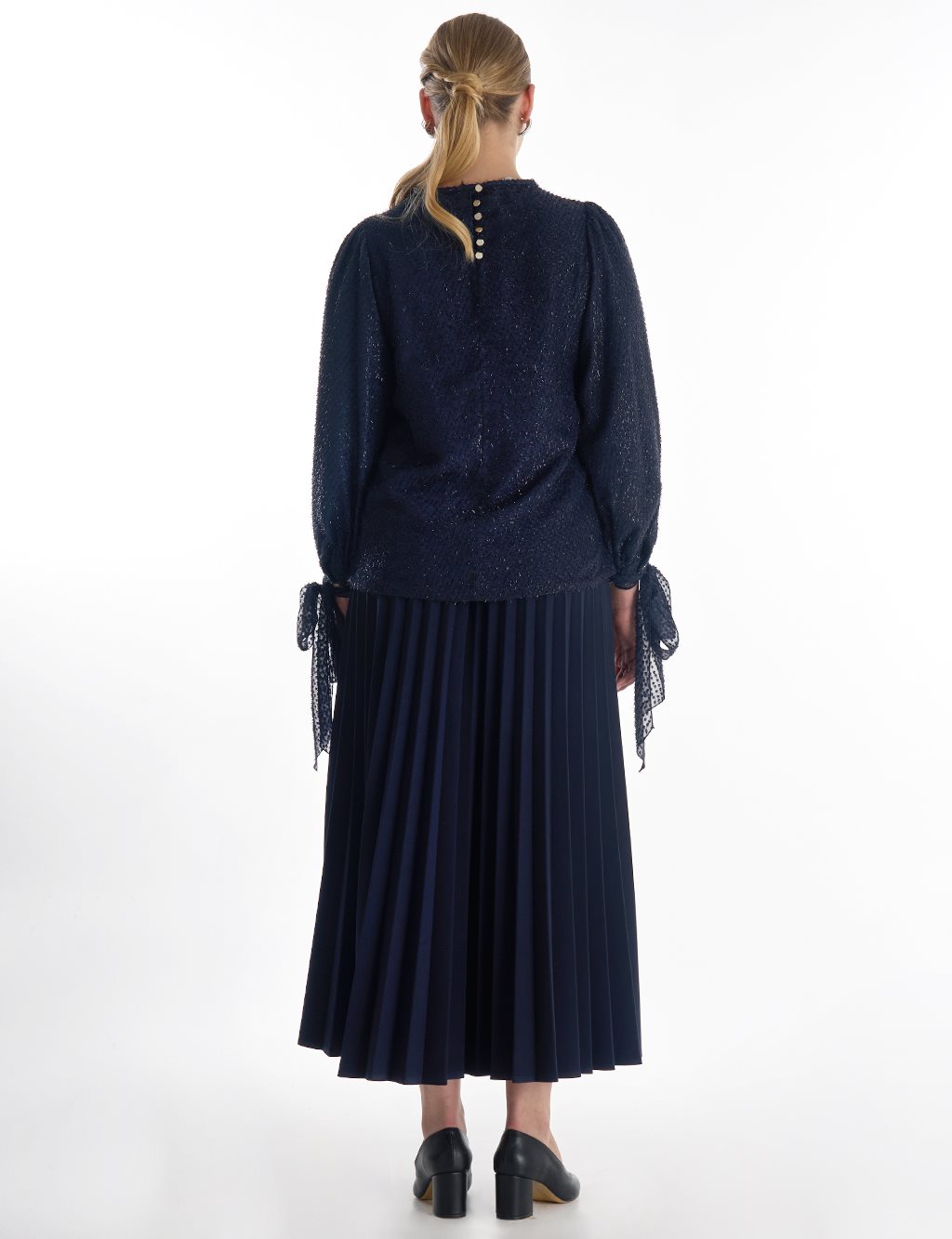 Drawstring Detail Marled Blouse Navy 