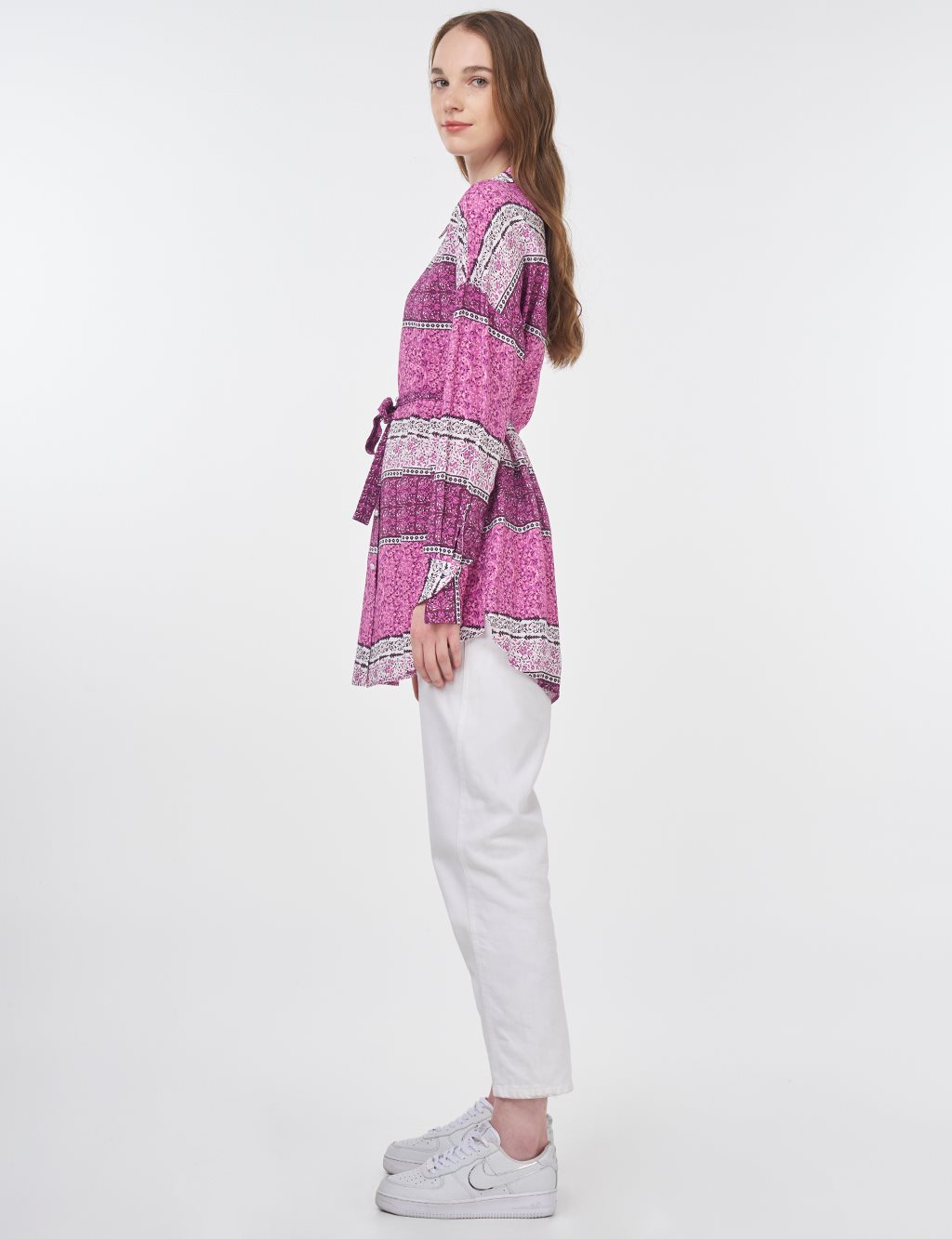 Floral Patterned Belted Viscose Tunic Sugar Pink