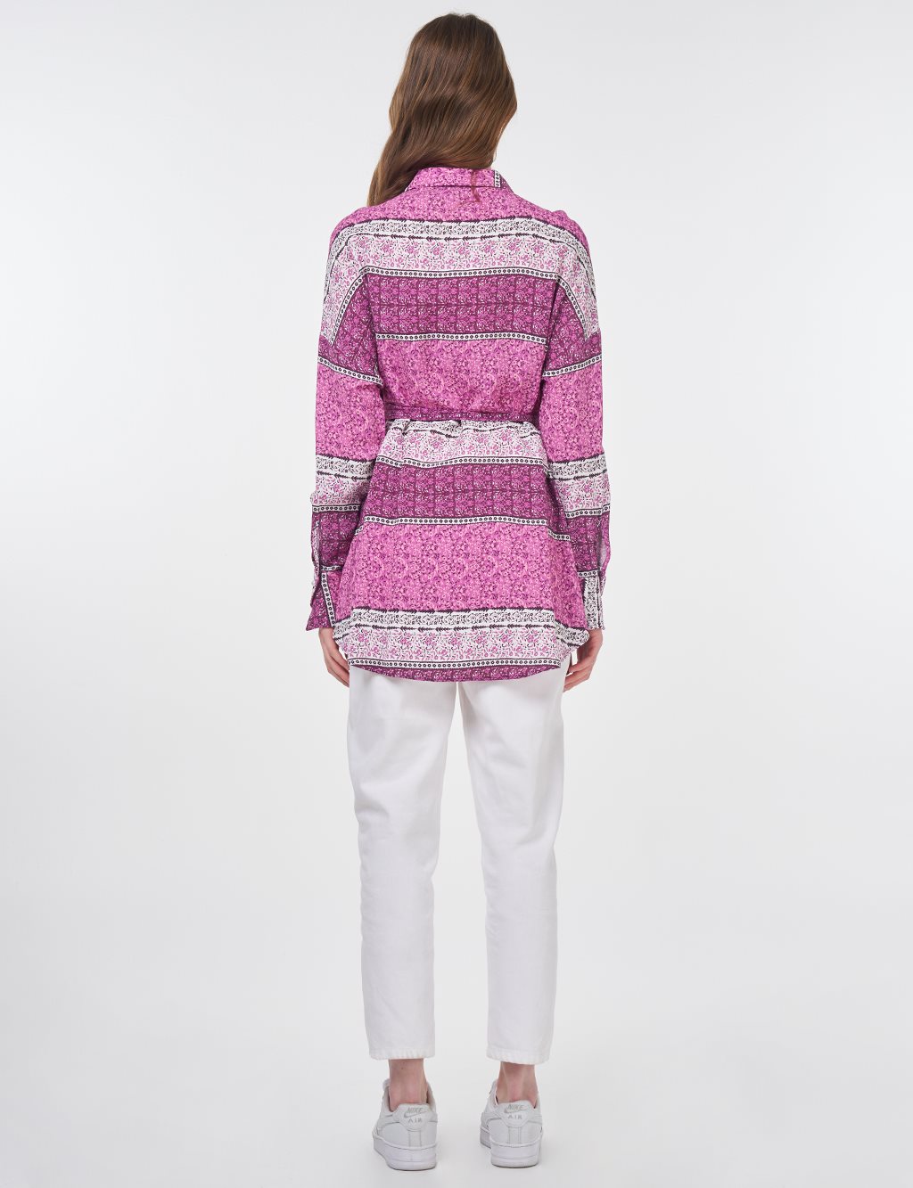 Floral Patterned Belted Viscose Tunic Sugar Pink