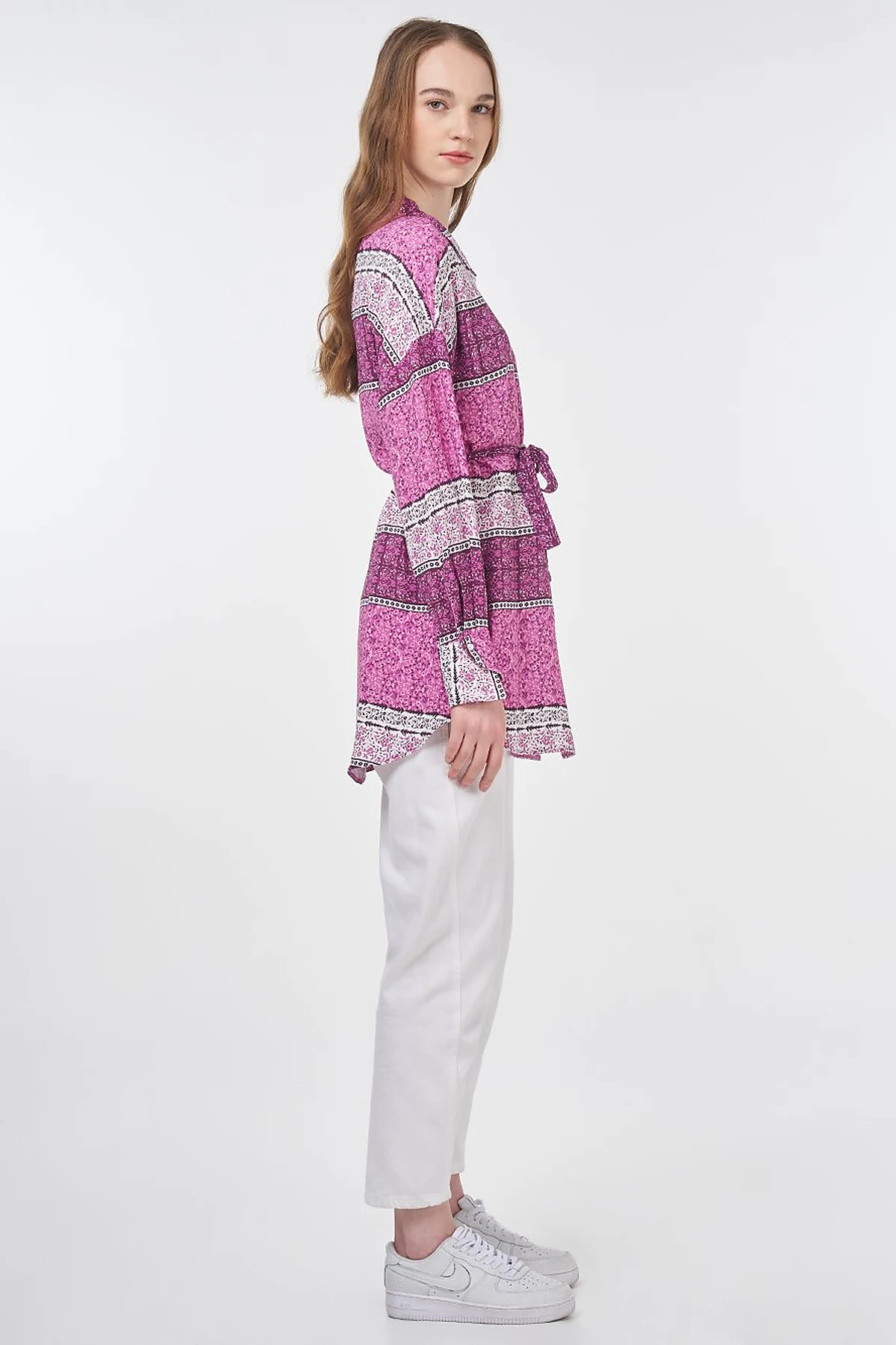 Floral Patterned Belted Viscose Tunic Sugar Pink