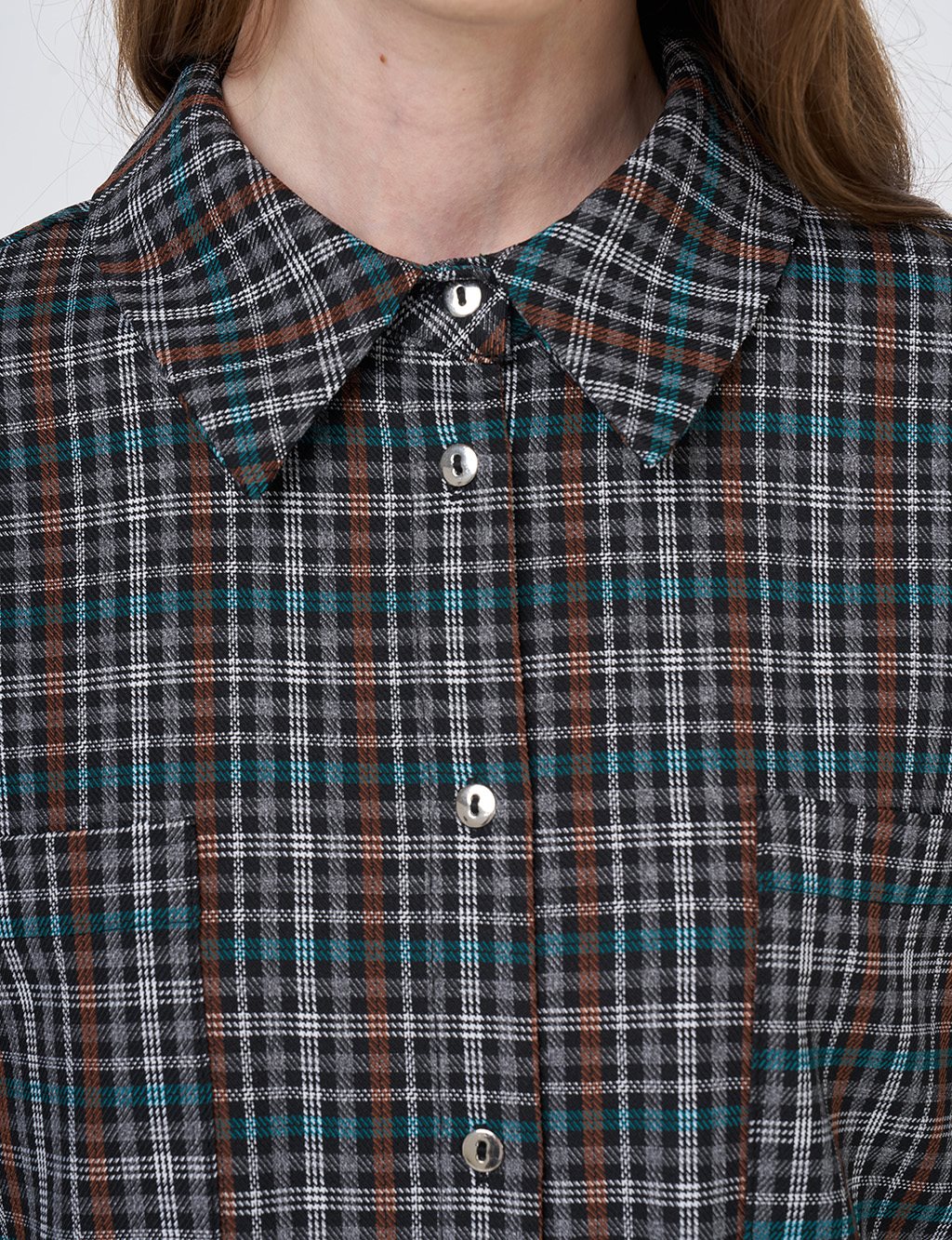 Plaid Shirt Collar Tunic Tan