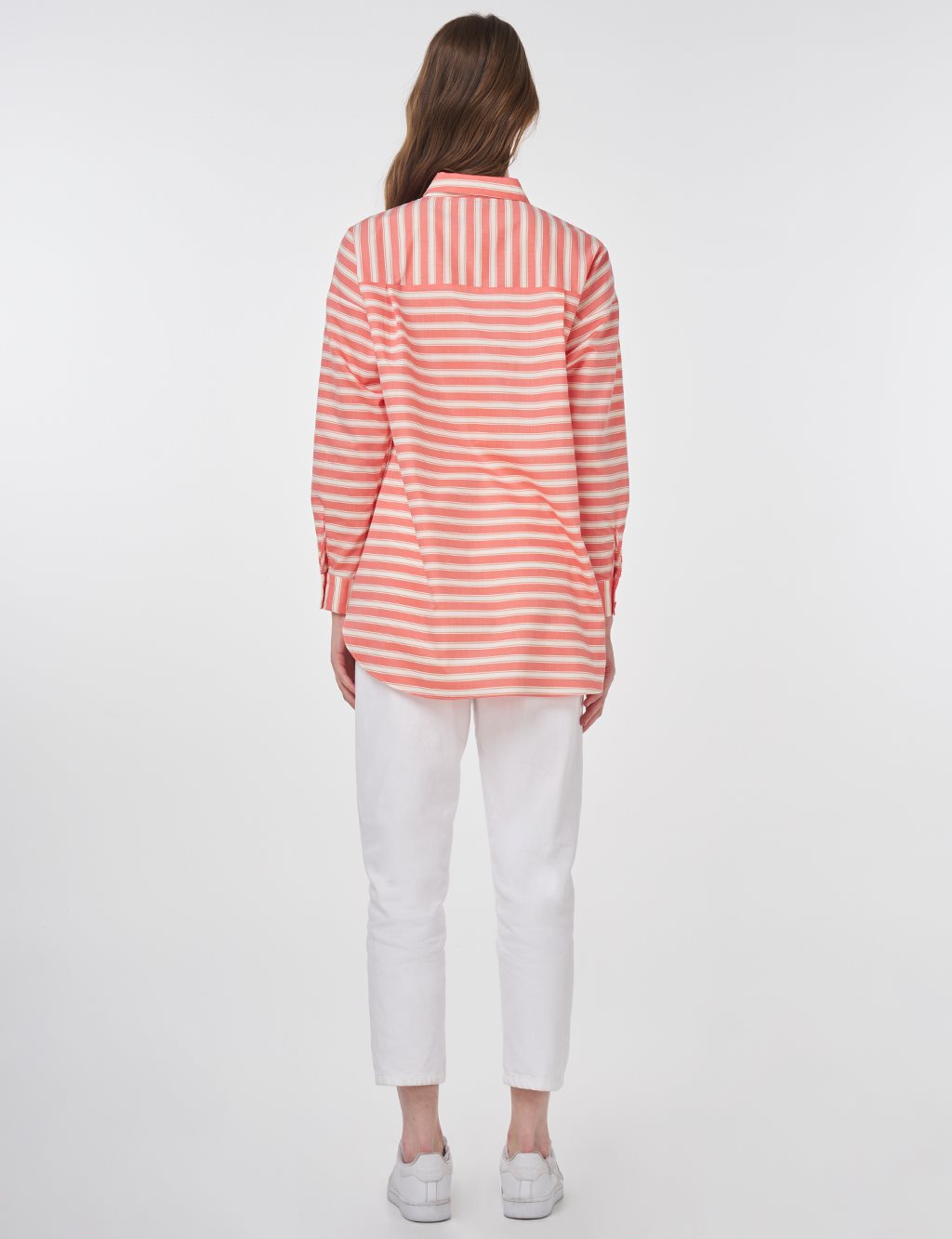 Striped Pattern Cotton Basic Tunic Poppy Orange